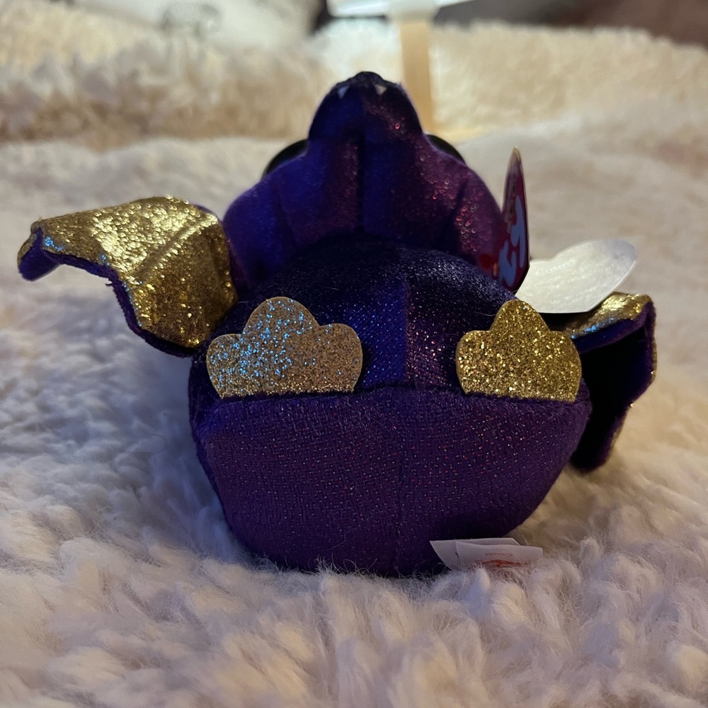 Ty Beanie Boos “Count” Sparkly Purple Bat with Gold Wings - Picture 7 of 8